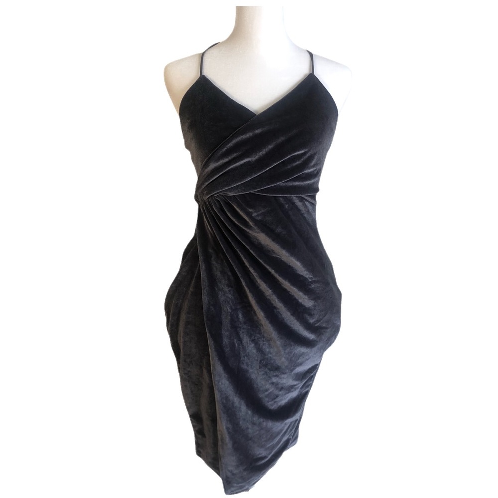 Boohoo Petite Velvet Wrap Style Dress Steel Gray